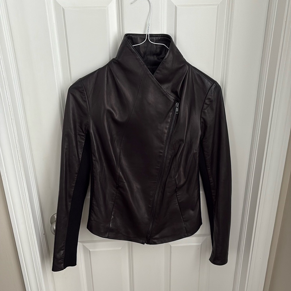 Nordstrom Genuine Leather Asymmetrical Moto Jacket in Black